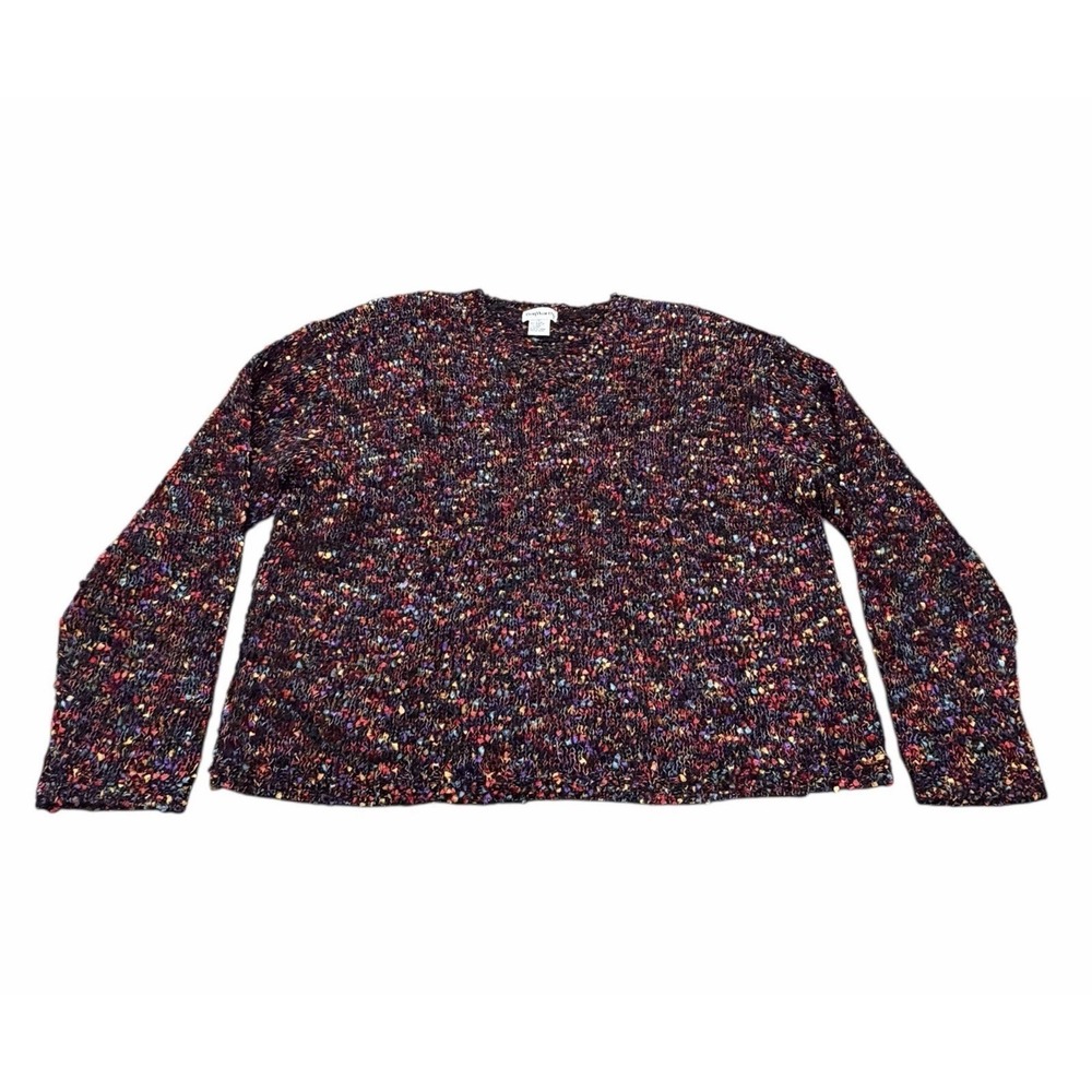 Vintage BonWorth Womens Textured Sweater Y2K Eclectic Folk Large Rainbow Holiday